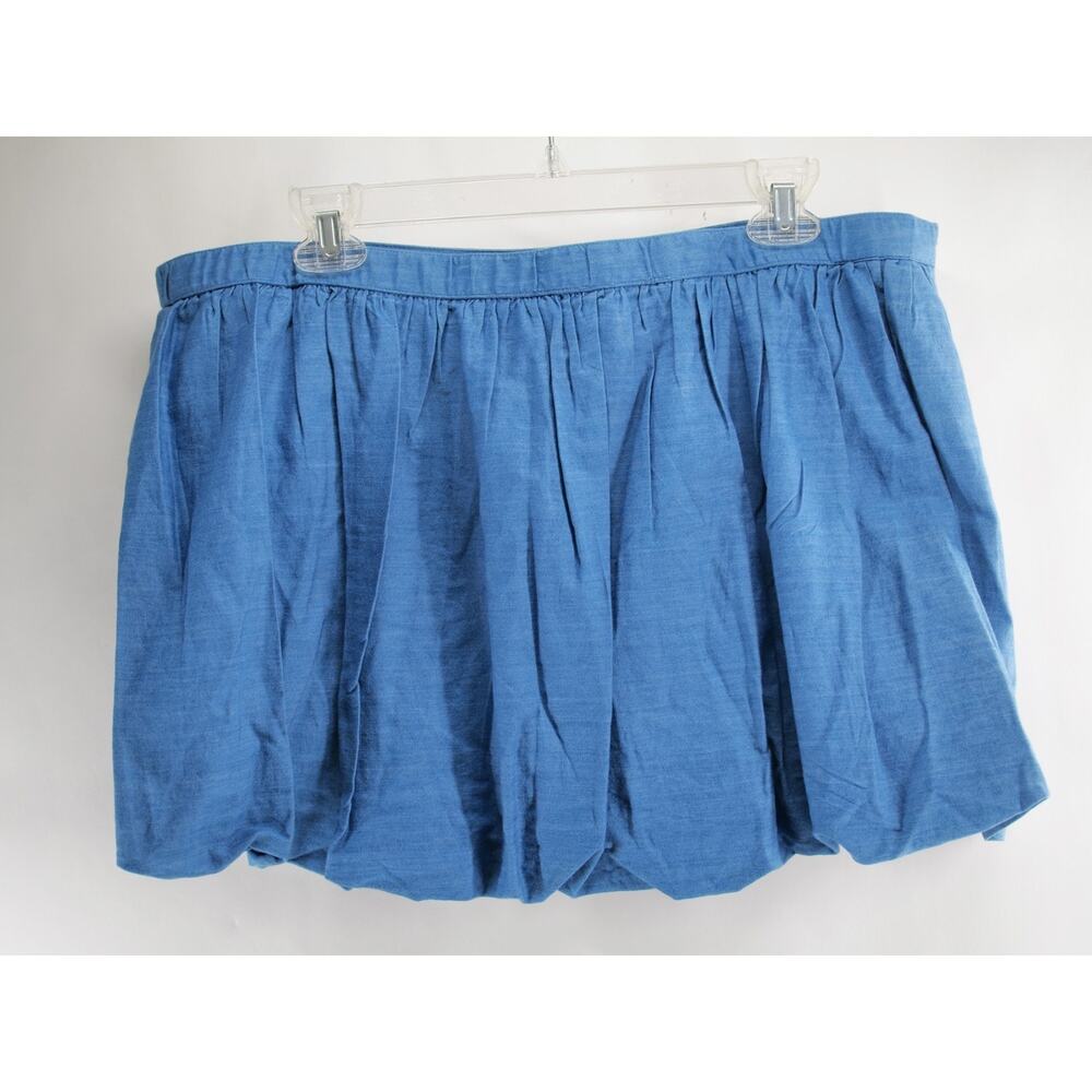 Hollister Women's XL Blue Bubble Hem Chambray Skirt Gathered Elastic Waist Mini - Picture 7 of 8